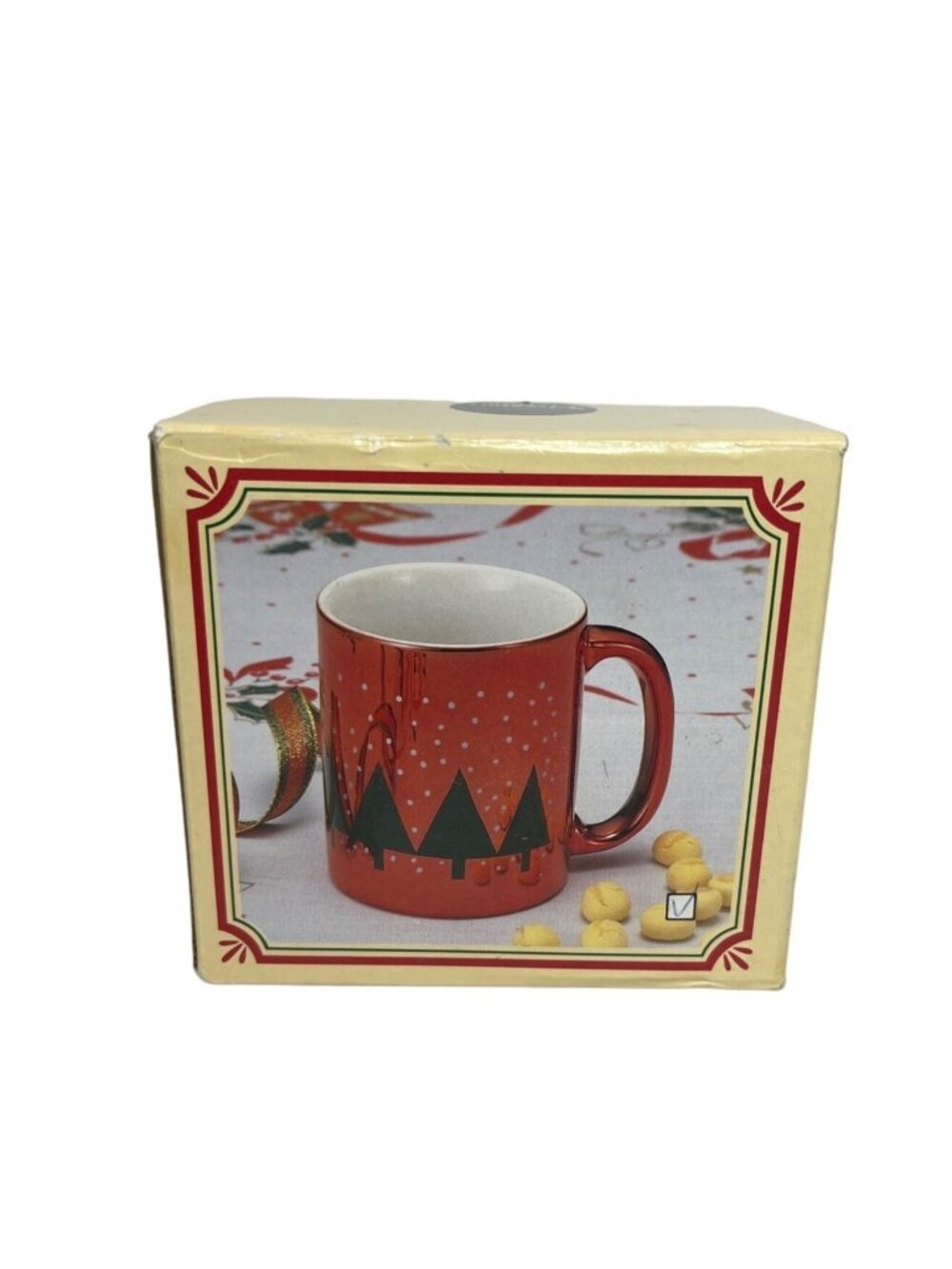 Gift Treasury Metallic Coffee Mug In Box Red Christmas Trees Gift